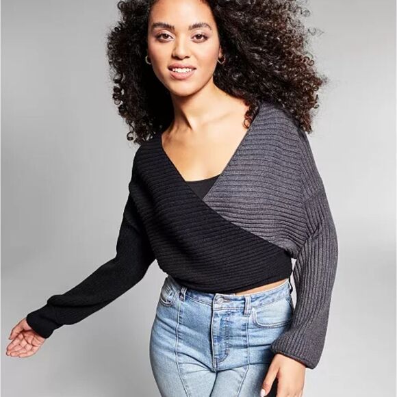 Jeannie Mai x INC Liu Ribbed Cross-Front Sweater sz Lg - Picture 2 of 12